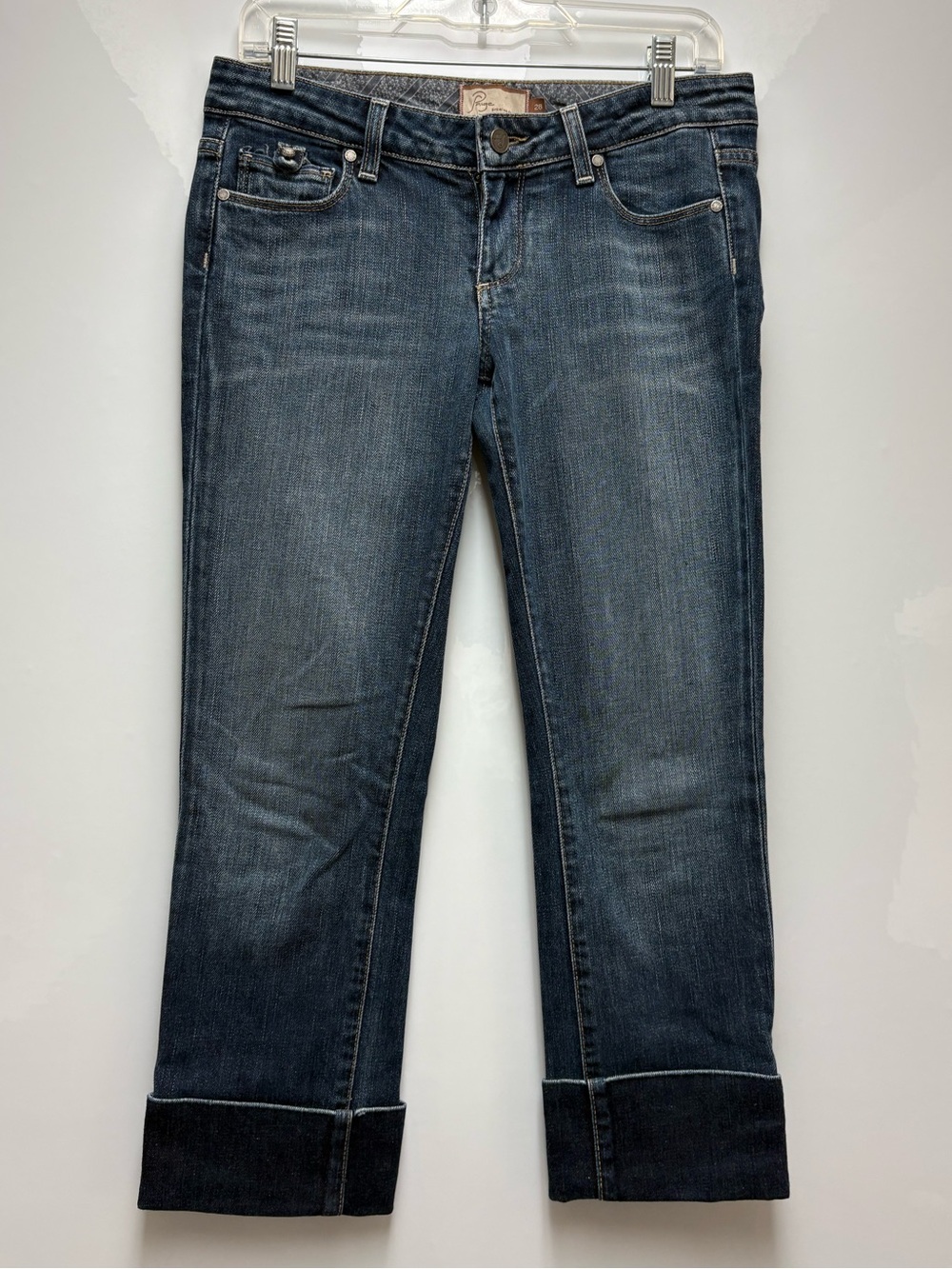 Paige Curson Cropped Cuffed Capri Jeans Low Rise Dark Wash Size 28